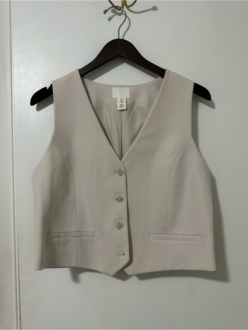 H&M Cream V-Neck Button Front Vest
